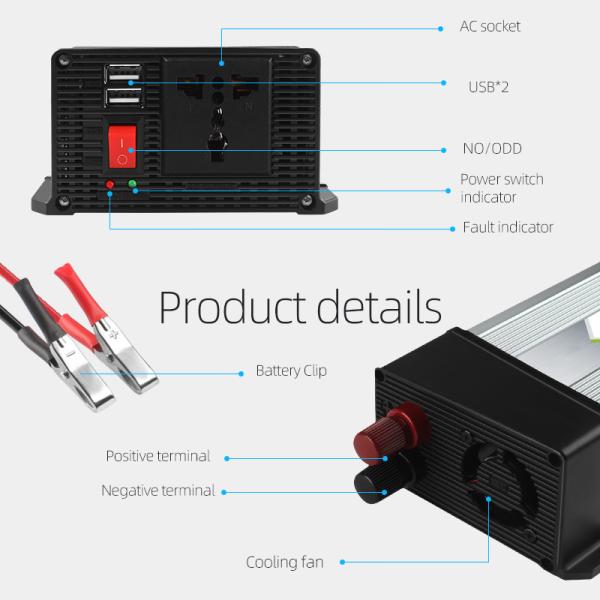 1.5Kw Car Battery Charger Dc Inverter Ac Adapter Holder Charger 1500W Car Power Inverter Dc 12V To 110V/120V Ac