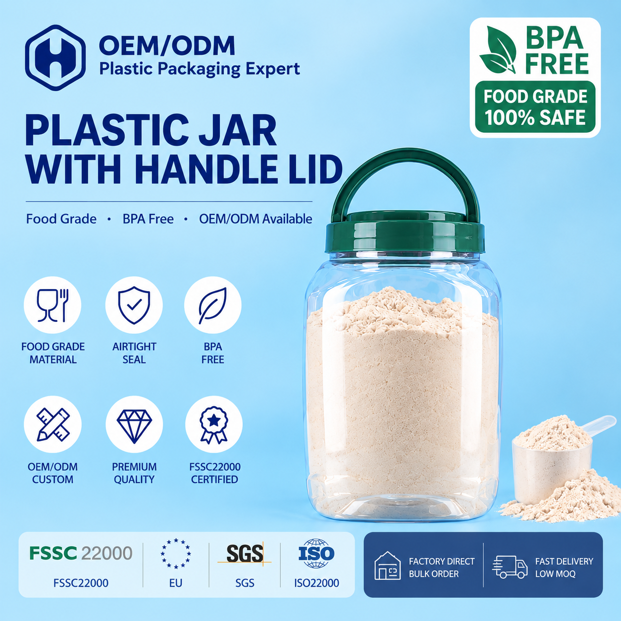 PET Jar For Protein Powder Dry Nutrition Mixes And Scoop Fit Sample Evaluation