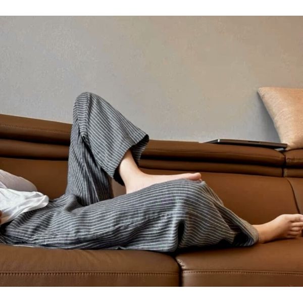 Drawstring Waist Wide Leg Pants - Pinstripe / Gingham / Houndstooth