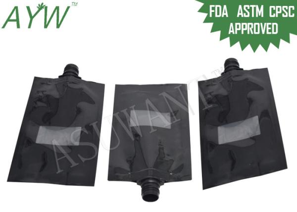 Glossy Black Liquid Spout Bags Clear Window For Soft Drinks / Energy Drinks