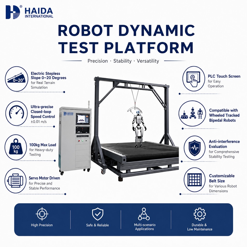 HD Robot Dynamic Test Platform Walking Stability Testing Machine Equipment Adjustable Slope 0 20 Degrees Speed Control 0 18 km/h