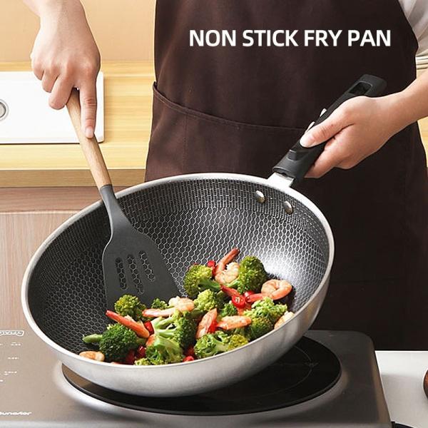 Factory Direct Sale Kitchenware 410 Stainless Steel Cooking Pan Round Fry Pan Nonstick Frying Pan