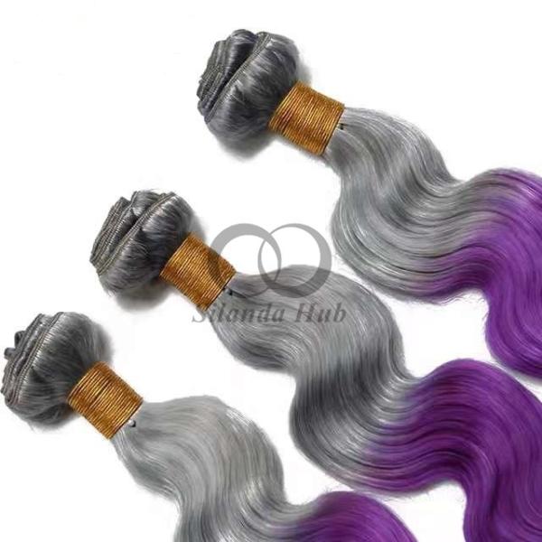 Grey/Purple Body Wave Remy Human Hair Bundles Sew In Weave Bundles Brazilian Bundle Deals