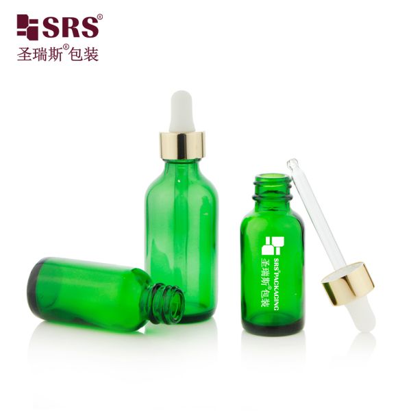 Luxury Collar 1oz 2oz Green Glass Dropper Bottle for Essential Oil