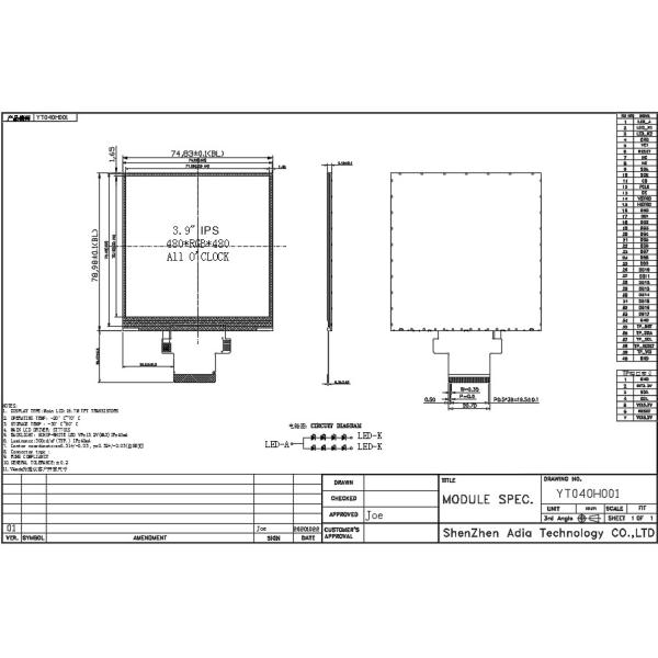 3.95inch IPS TFT LCD 480*480 full viewing angle 3 SPI 18b(rise)  RGB interface module lcd screen display
