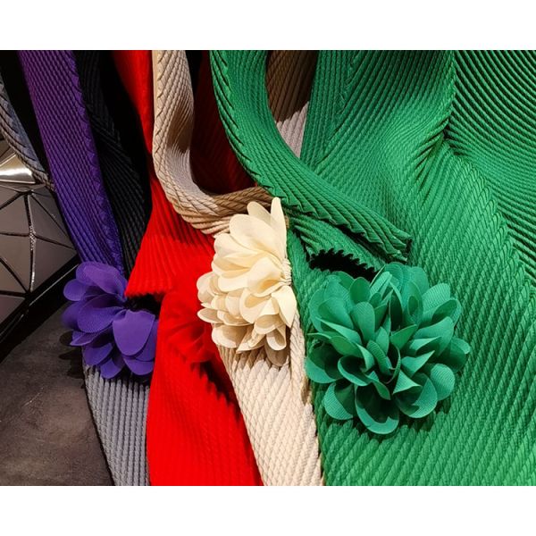 High-end 3d Flower Round Neck Long Sleeve Pleated Plus Size Women's Dresses