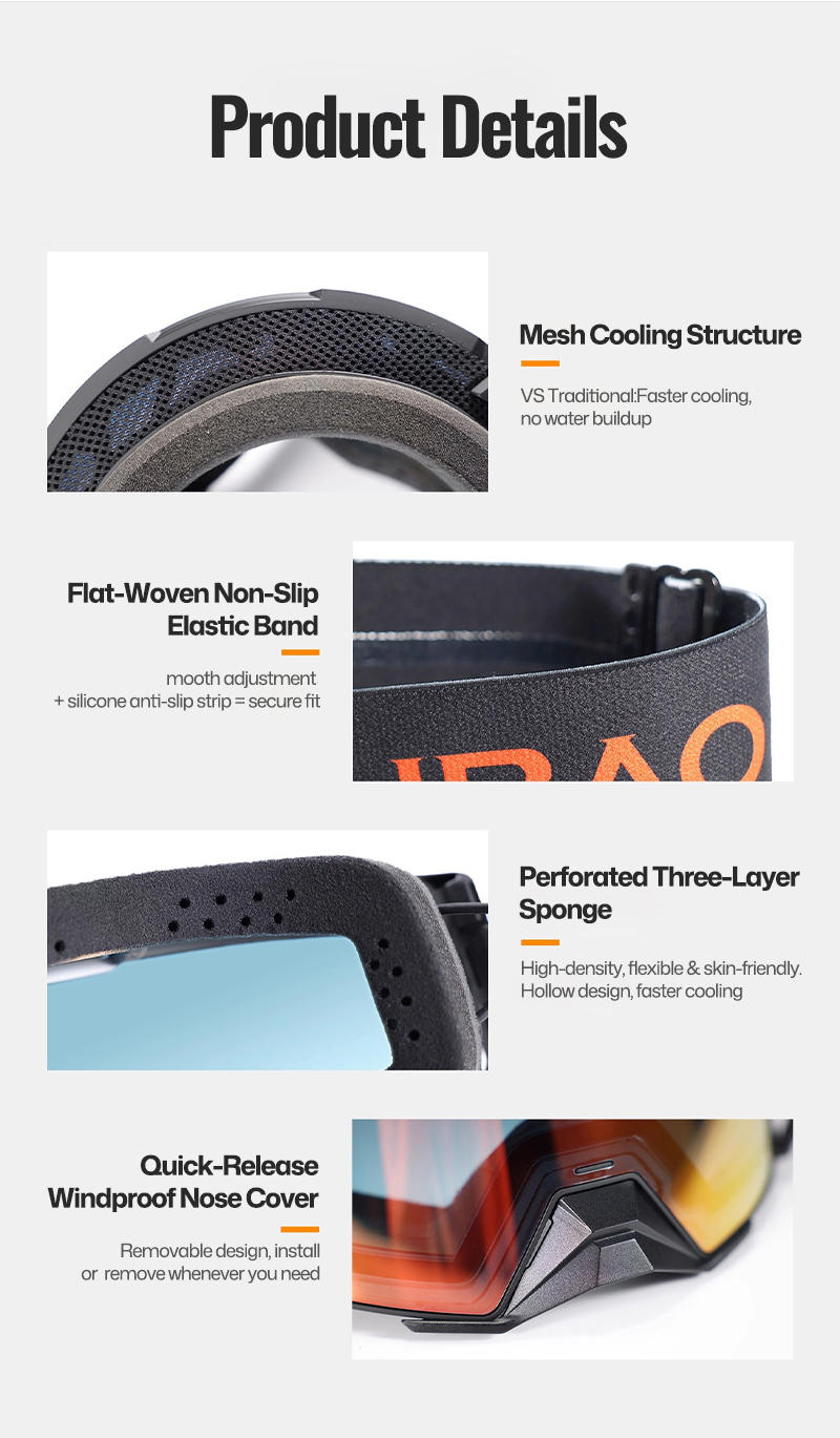 Men Heated Goggles Full Rim Frame Skiing Ski Strap Lens Polarized Anti UV Anti Fog Coating Anti Scratch Snowboard
