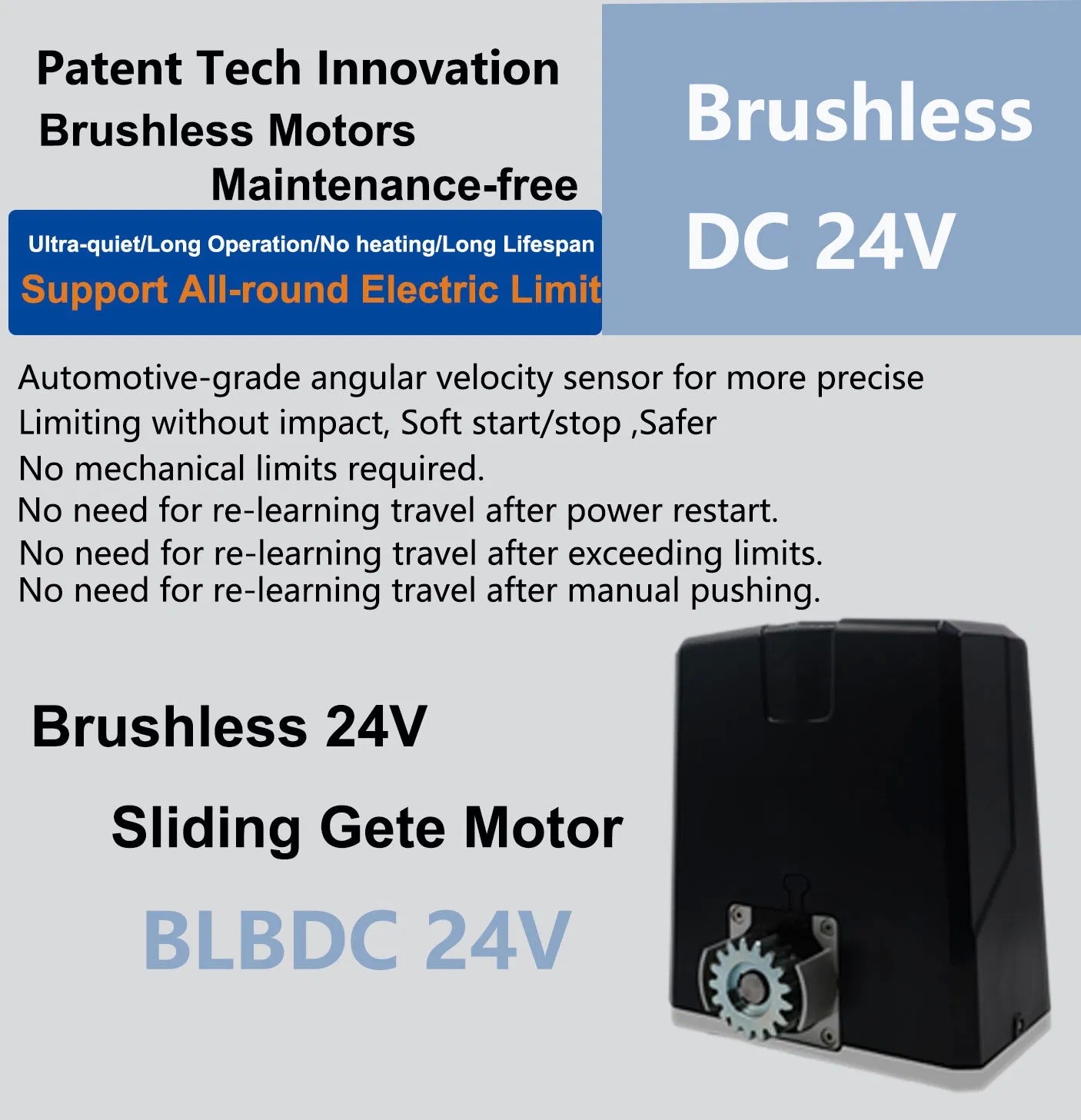 BLB1500 Heavy Duty Sliding Gate Opener with Brushless Motor 1000kg Max Gate Weight and IP65 Waterproof