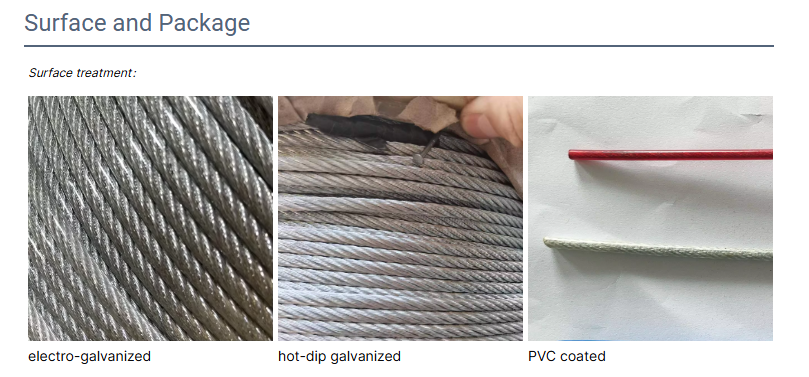 Hot Dipped Galvanized/ Ungalvanized Zinc Plated PVC Coated Steel Cable Fiber Core Steel Core Steel Wire Rope Rods