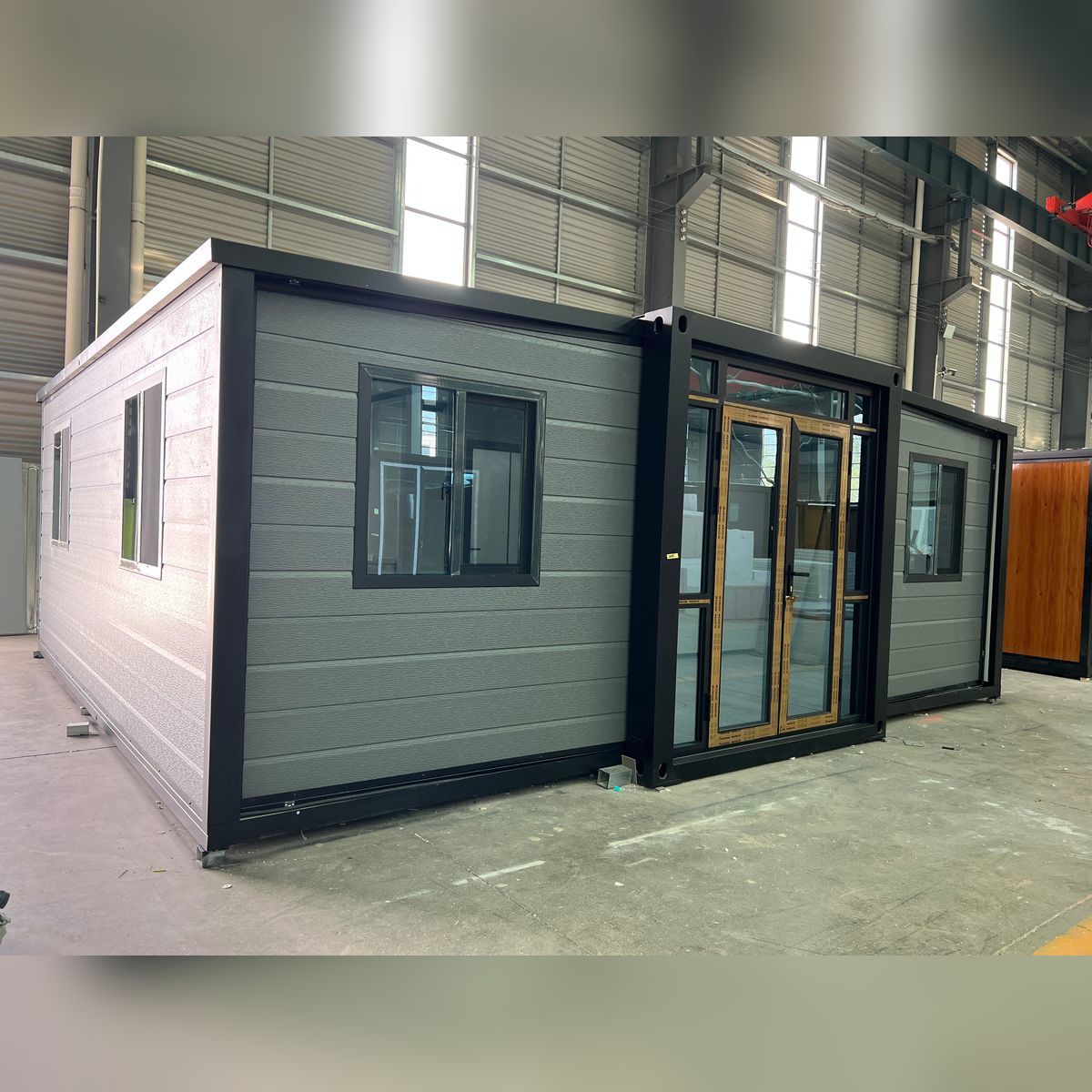 20ft Expandable Container House with Grey Cladding, Black Frame and Fitted Interior
