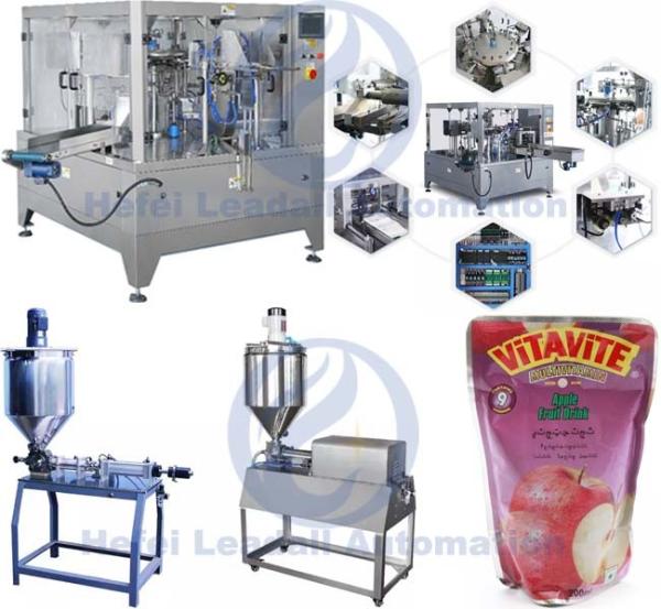 Fruit Drink Premade Bag Packing Machine , Vegetable Juice Stand Up Bag Filling Machine