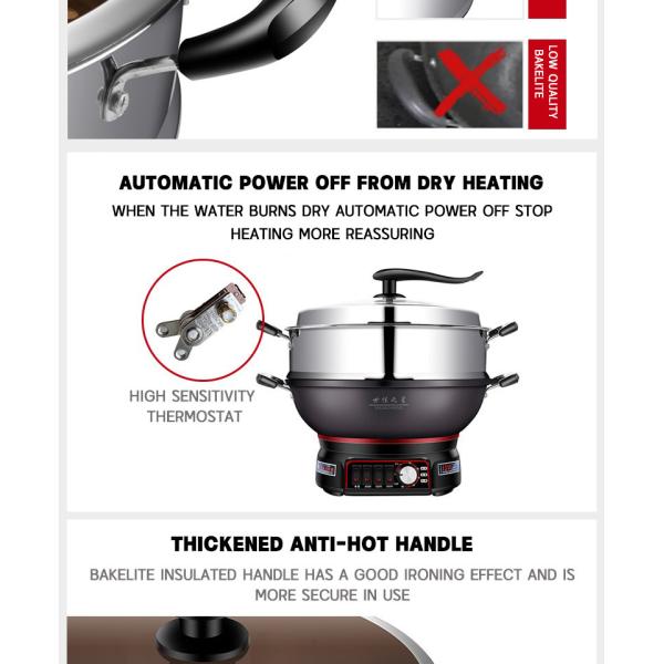 Tempered Glass Lid Die Casting Aluminum Skillet Pan Electric Hot Pot Multi Function 220V