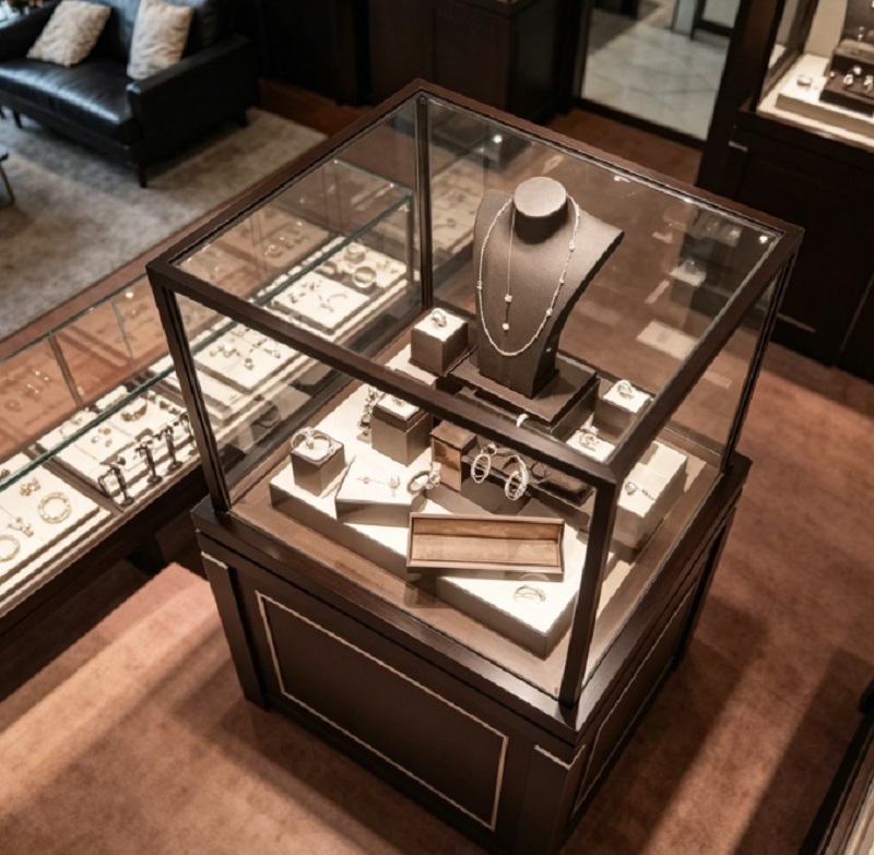 High-end Custom-made Dark-colored Jewelry Standing Display Cabinet