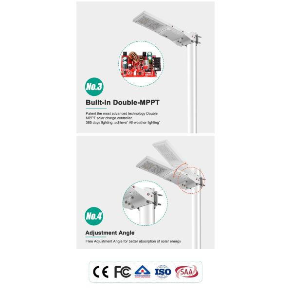 High Lumen 7.4V 15W 30w All In One Solar Street Light 6000K Outdoor Solar Street Lamps