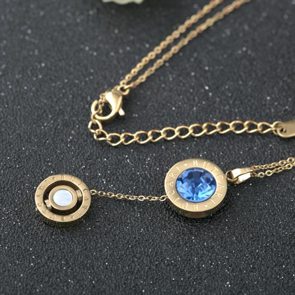 Crystal Necklace, Stainless Steel Crystal Necklace, Letter Carving Decorative Necklace