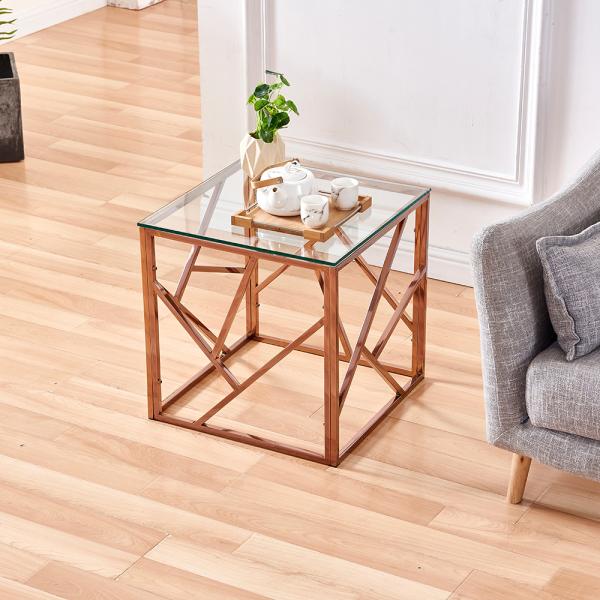 Luxury Stainless Steel Frame Chrome Glass Side Table