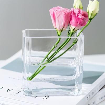 Hand Blown Home Decoration Glass 4 Inch Height Mini Rectangular Clear Glass Vase