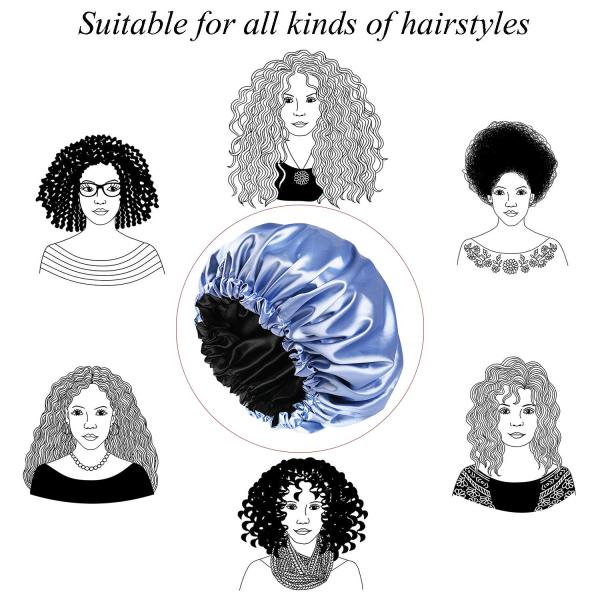 53cm Reversible Silk Sleeping Cap , Double Layer Satin Bonnet For Curly Hair