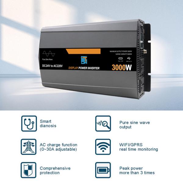 Onduleur solaire à onde sinusoïdale pure 3000W 12V/24V/48V DC vers 110V/220V AC