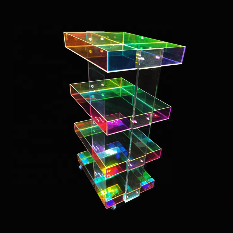 High-Quality Wholesale Colorful Multi-Layer Portable Rectangular Acrylic Storage Tray with Wheels for Nightstand Living Room