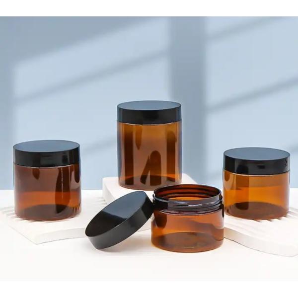 Competitive Amber Plastic Wide Jar with Lid Pet Cosmetic Jar Rounded Bottom Cosmetic Pet Bottle with High Quality