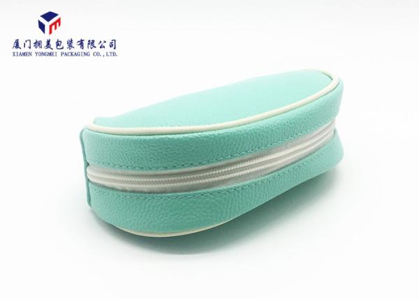 Light Green Color Leather Make Up Bag , Zip Around Cosmetic Bag For Ladies