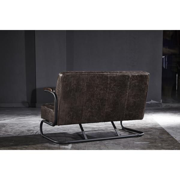 Iron Frame 2 Seater Leather Sofa Metal Legs Solide Wood Armrest Office Application
