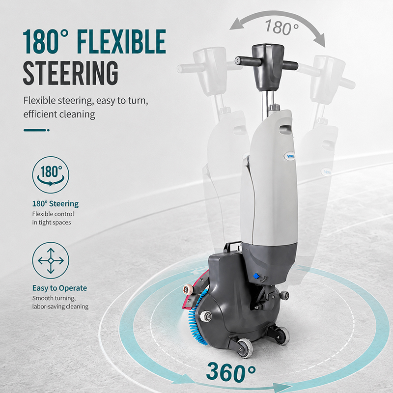 Mini Floor Scrubber 320W High Power Cordless 120min Runtime Walk Behind Scrubber Dryer for Gym Hospital Cafe