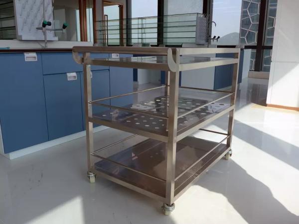 SS que vestem o trole de aço inoxidável do hospital da roda dos encaixes 4 do laboratório do trole