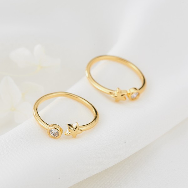 Simple Brass Micro-set Zircon 14K Gold Plated Hamsa Hand Star Shape Adjustable FashionJewelry Ring
