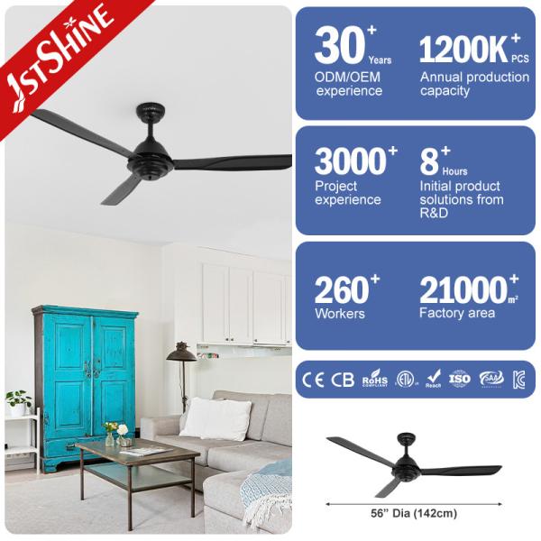1stshine Ceiling Fan with 6 Speed Remote Control Standard Wind Black Metal Blades