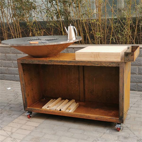 Outdoor Garden Charcoal Barbecue Corten Steel Commercial BBQ Grill
