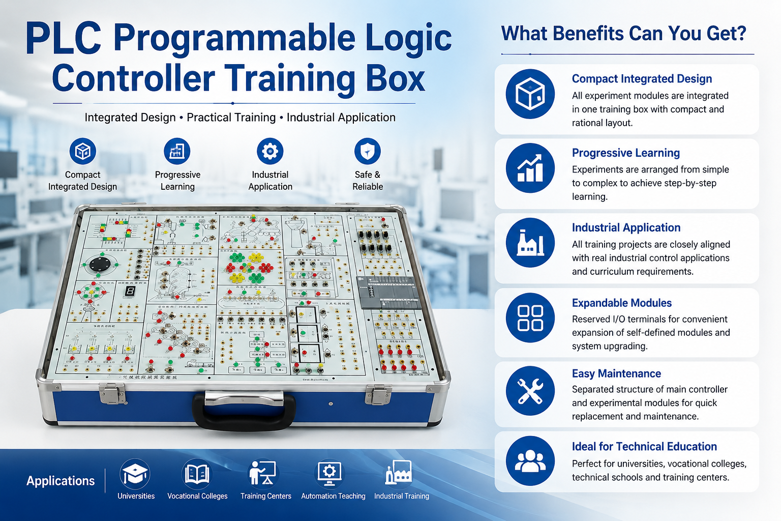 Modular PLC Training Box with AC 220V Power Input and Mitsubishi FX3U-48MR Controller for Educational Use