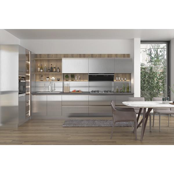 Gray Gloss Modular Stainless Steel Kitchen Cabinet Set Modern L Shaped