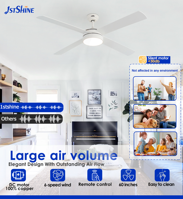 led ceiling fan DCF-W986 35/60W Низкий уровень шума Большой воздушный поток 4 MDF Blade Modern Ceiling Fan LED Light