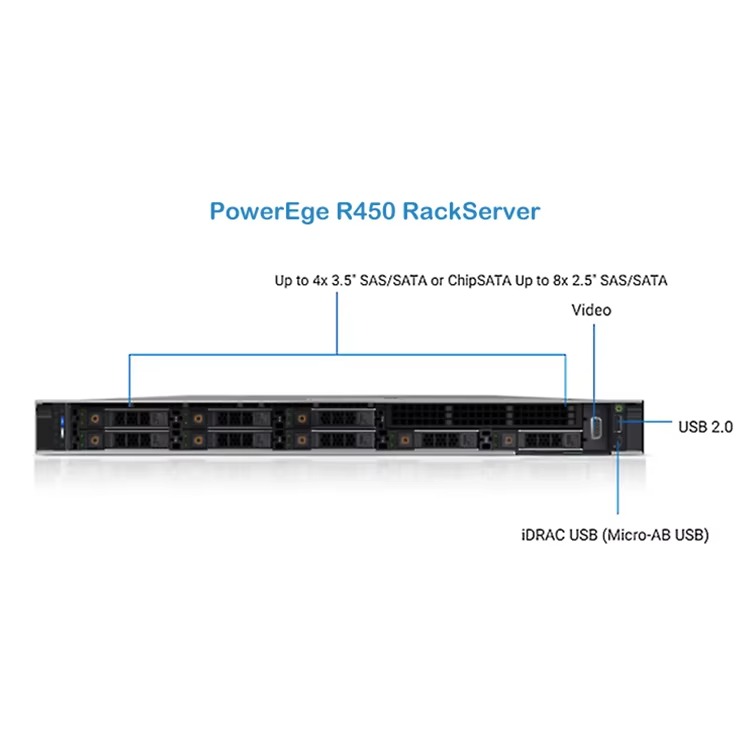 Dells R450 Servers 8*2.5/4314*1/32G 3200*2/PM1643A 960G SAS*6/BOSS S2+240GM.2*2/HBA355i/IDRAC 9/2*1GB Poweredge R450 Rack Server