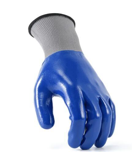 OEM Fully Dipped Nitrile Gloves Polyester Nylon 25cm 26cm Water Resistant Work Gloves