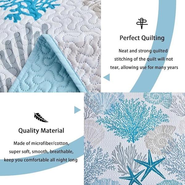 Coastal Full Queen Reversible Microfiber Quilt Set with 2 Shams