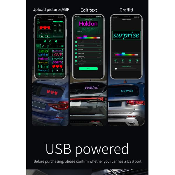 10 Inches Flexible Car LED Display Real Time Custom Animations And Messages