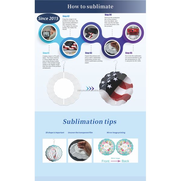 ZELOYAUT Wholesale Sublimation Blanks Hot Sales Aluminium Sublimation Wind Spinners 3/8/10 Inch Metal Crafts Outdoor Ornaments