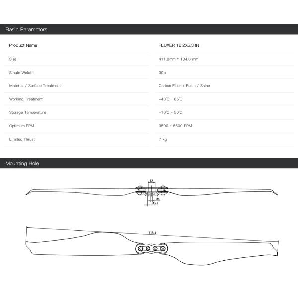 FLUXER Pro 16.2x5.3 Inch Glossy Carbon Fiber Folding Propeller