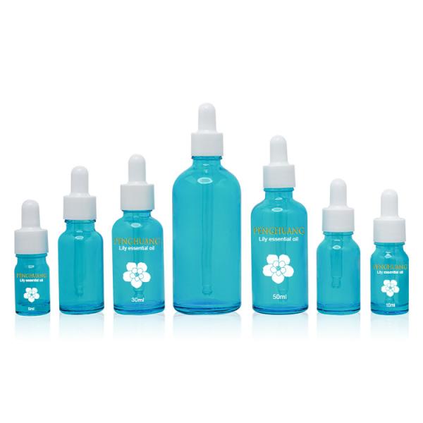 botella de vidrio del dropper del aceite 50ml que pinta el envase cosmético azul