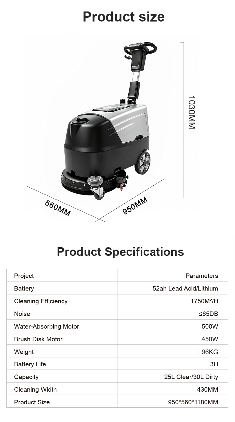 High Quality Portable Floor Scrubber Machine Easy Push for Home Use