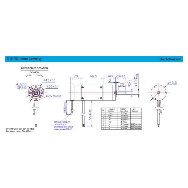 Motor de engranajes planetarios de 24v DC 45mm 60W 12V sin escobillas motor de engranajes de alta torsión para robots