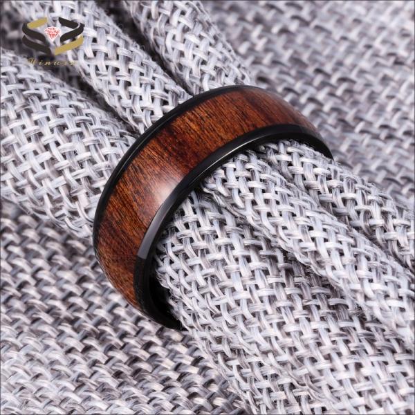 Anillos de Titanio de 8 mm de madera negra para hombres Mujeres