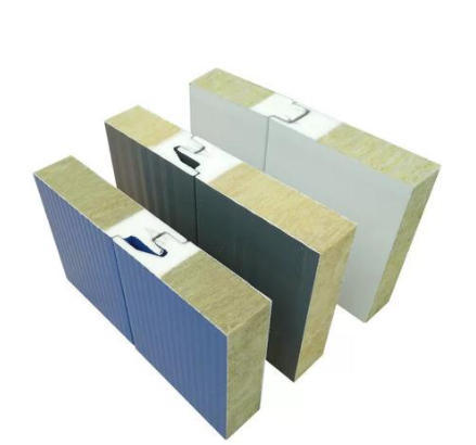 Wall And Roof Rock Wool Sandwich Panel Insulates Color Steel Sheet With Polyurethane Edge Sealing
