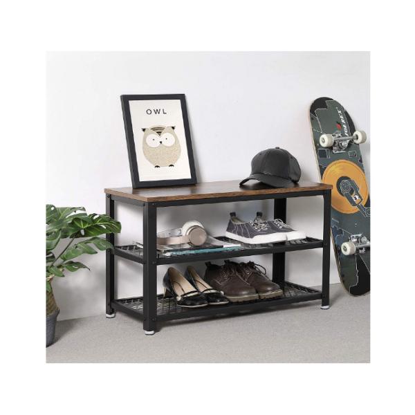 Mail Packing Shoe Storage Bench with White Finish and Wooden Shoe Rack