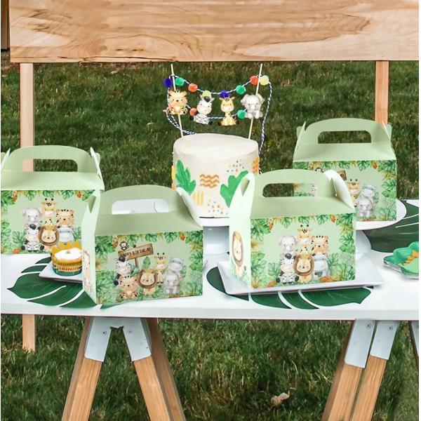 Custom Animal Print Handle Paper Box for Kids' Jungle Theme Birthday and Baby Shower