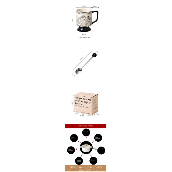 Customized Logo Acceptable Ceramic Coffee Cup and Spoon Set for Tea Breaks