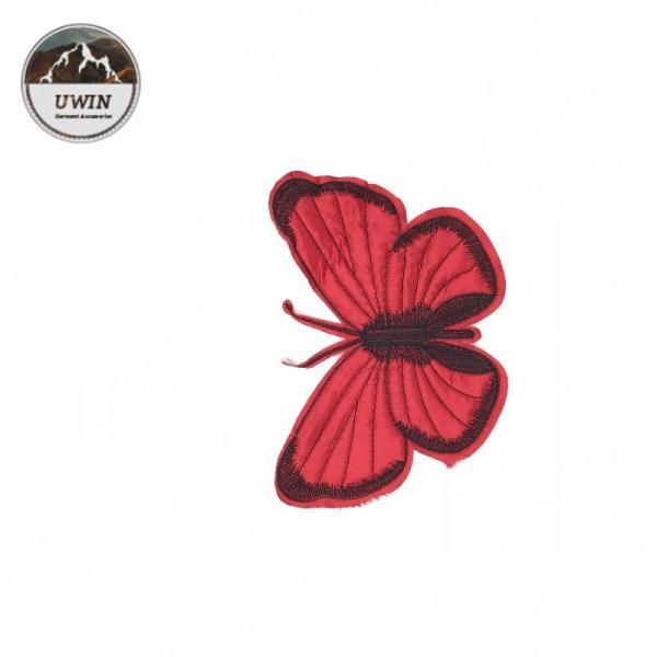 Red Butterfly Sew On Embroidered Patches Customized Size For Hats / Shoes